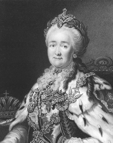 Catherine II of Russia (1729-1796) on engraving from the 1850s. Empress of Russia from1762 to 1796,