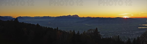 Sunset in the Rhine Valley, panoramic view from the Pfänder