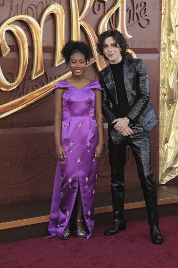 Calah Lane and Timothee Chalamet at the Los Angeles premiere of 'Wonka' held at the Regency Village