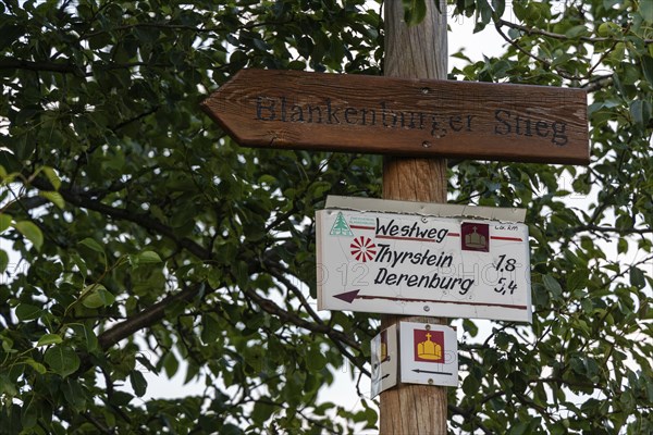 Signposting of hiking trails around Blankenburg in the Harz Mountains