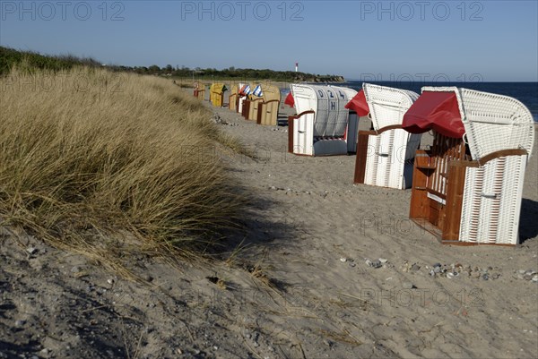 Beach chairs in Heiligenhafen, Schleswig-Holstein, Germany, Europe