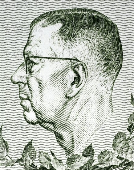 Gustaf VI Adolf of Sweden (1882-1973) on 10 Kronor 1980 Banknote from Sweden. King of Sweden during