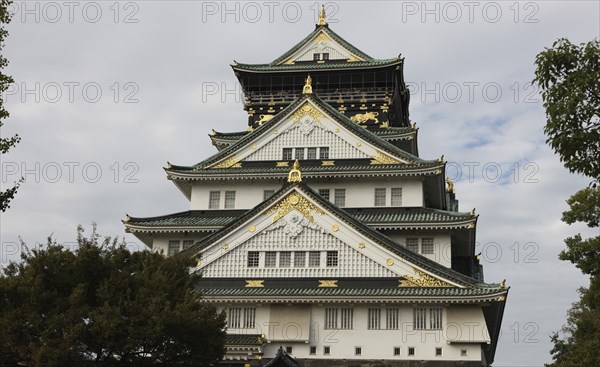 Old Osaka Castle at cloudy day