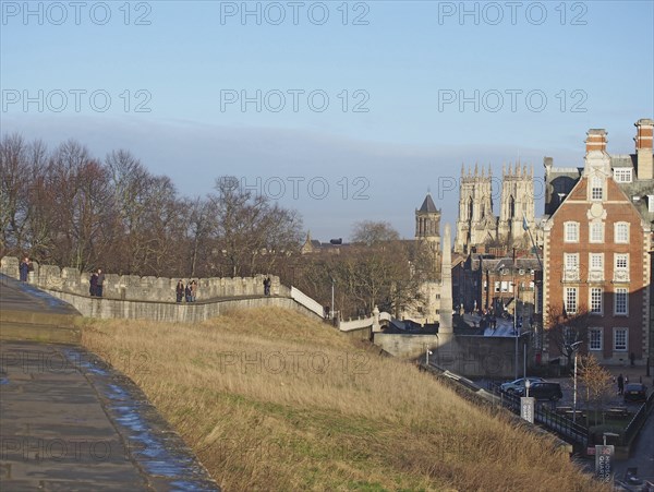 York, north yorkshire, united kingdom, 22 January 2020: people walking along the city walls in york