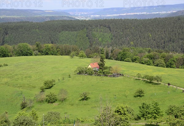 Aerial View in the Village Seitenroda, Thuringia, Germany. Panoramic view in the village