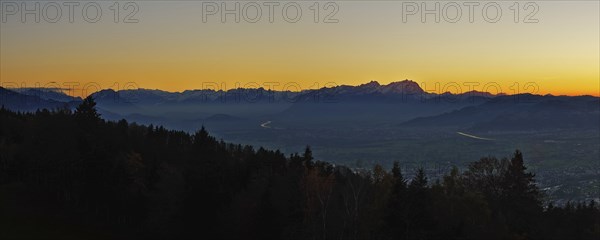 Sunset in the Rhine Valley, panoramic view from the Pfänder