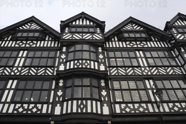 Traditional old Tudor English style half timbered buildings in Chester city centre