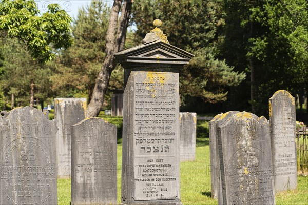 Den Helder, Netherlands, June 2022. Old dilapidated Jewish graves at the cemetery of Den Helder.