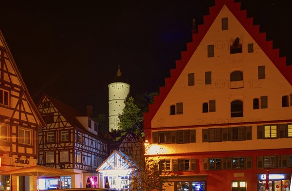 The white tower in Biberach an der Riss, night shot, Biberach, Baden-Würtemberg, Germany, Europe