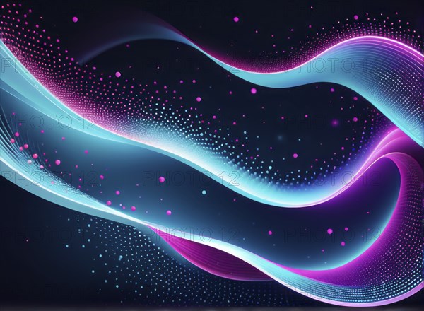 Fluid neon waves in blue and pink glow against a dark background, creating an abstract and