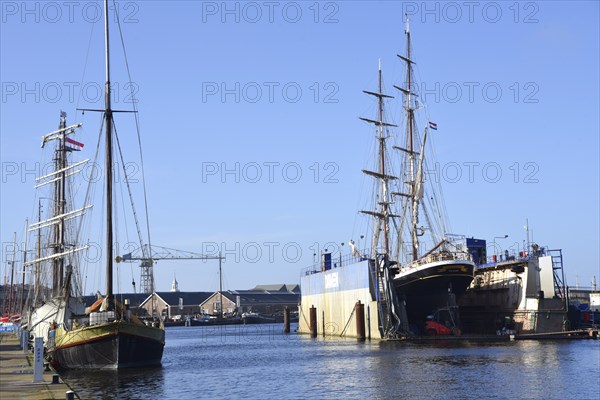 Den Helder, Netherlands. April 2023. Old schooners and tallships in Den Helder harbor