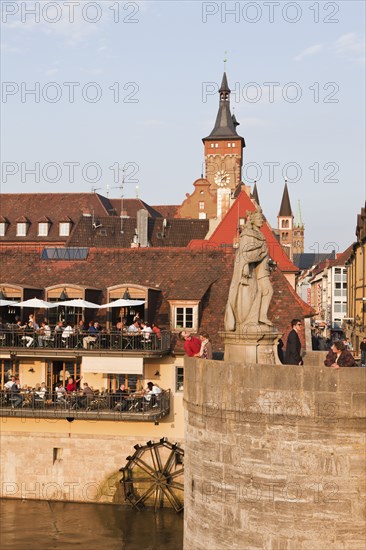 Old Main bridge in Wuerzburg with St Kilian's Cathedral and town hall, Wuerzburg, Lower Franconia,