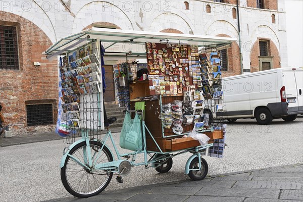 Lucca, Italy. September 18, 2023. Souvenir stall at the Lucca Cathedral