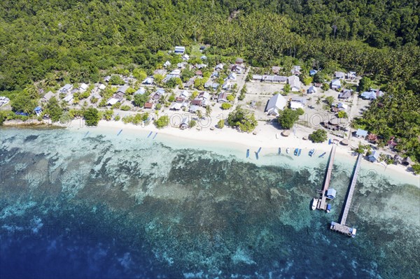 Aerial view of Sauwandarek Village, Raja Ampat, West Papua, Indonesia, Asia