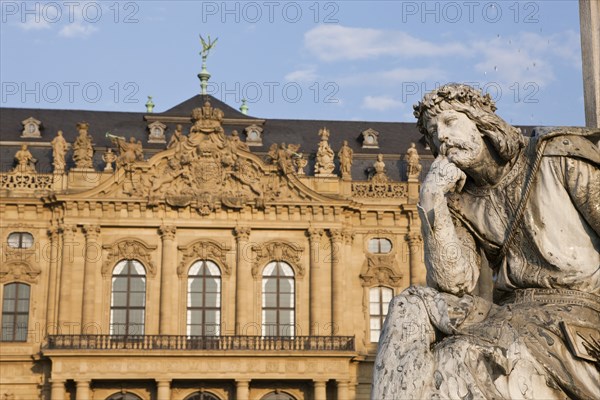 Wuerzburg Residence with Frankonia Fountain, Wuerzburg, Lower Franconia, Bavaria, Germany, Europe