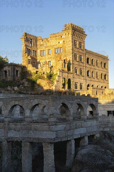 Abandoned ruin building of Termas Radium Hotel Serra da Pena in Sortelha, Portugal, Europe
