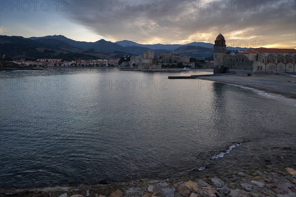 Collioure traditional colorful medieval village on the south of France at sunset