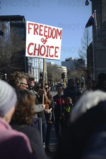 CHRISTCHURCH, NEW ZEALAND, JULY 24, 2021, Detail of a placard at a protest rally at the Bridge of