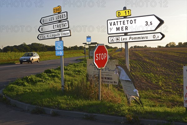 Signposts near Etretat, Normandy Signpost, fields, Etretat, Normandy