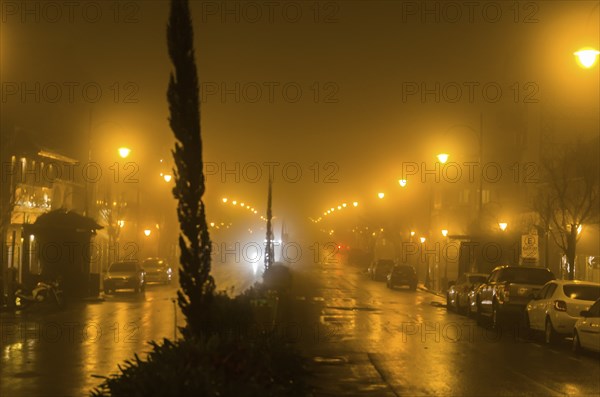 GRAMADO, RIO GRANDE DO SUL, BRAZIL, August 10, 2018: Street of Gramado in cold and hazy night