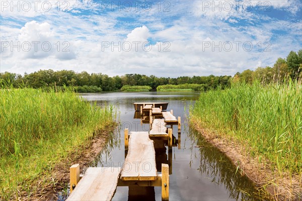 A footbridge leading to the lake, Burgwedel, Lower Saxony