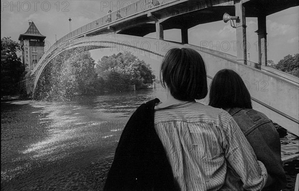 Germany, Berlin, 27 June 1991, Abbey Bridge to the Island of Youth in Treptower Park, (with water