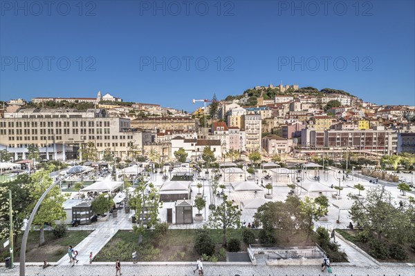 Lisboa, Portugal, July 20 2016: Day view over Martim Moniz plaza and Castelo de São Jorge, Europe