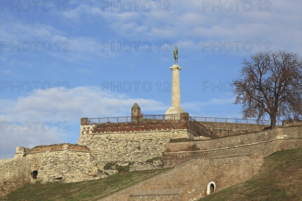 Medieval fortress with Victor monument landmark in Belgrade Serbia