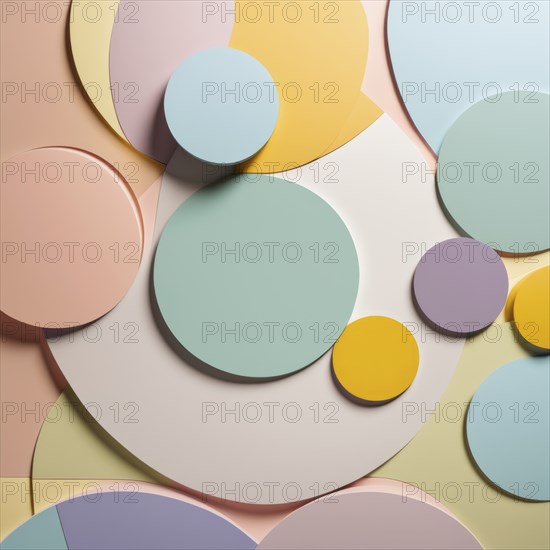 Overlapping circles in pastel colors forming an abstract geometric design with a modern vibe, AI