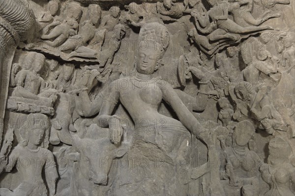 Figure of Shiva in one person with Parvati in the main cave of the Shiva temple on Elephanta