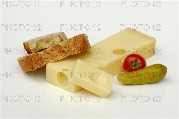 Swiss cheese with bread, cucumber and tomato, Swiss cheese, Emmental