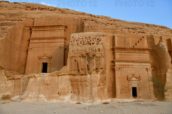 Nabataean tombs at the rock Qasr Al-Bint, Hegra or Mada'in Salih, AlUla region, Medina province,