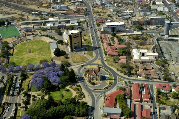 Christ Church and Independence Memorial Museum, aerial view, Windhoek, Namibia, Africa