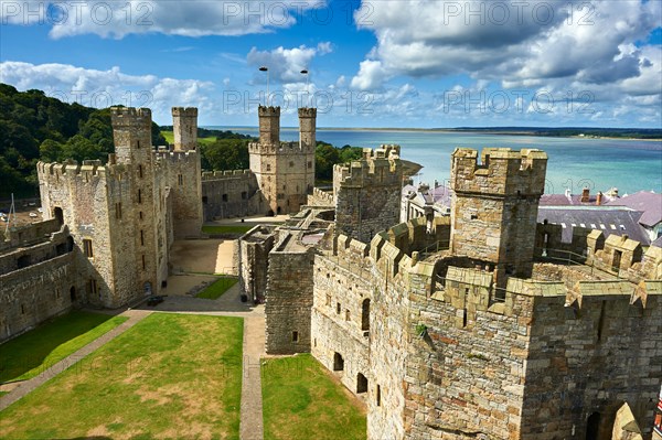 Caernarfon or Carnarvon Castle built in 1283 by King Edward I of England, Gwynedd, north-west