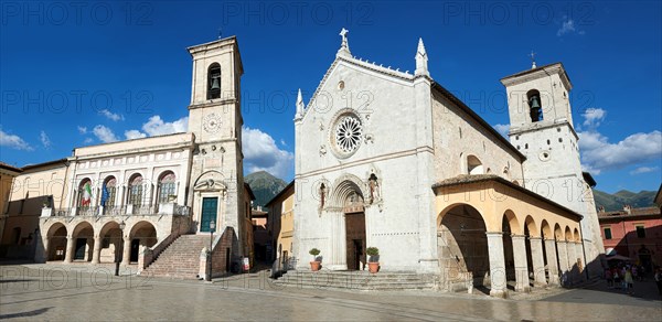 Town Hall, the church of St. Benedict, before the 2106 earthquake, and the birthplace of St.