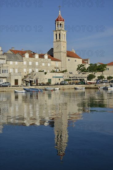 Harbour of Sutivan in front of the Sveti Ivan Church, Sutivan, Island Brac, Dalmatia, Croatia,
