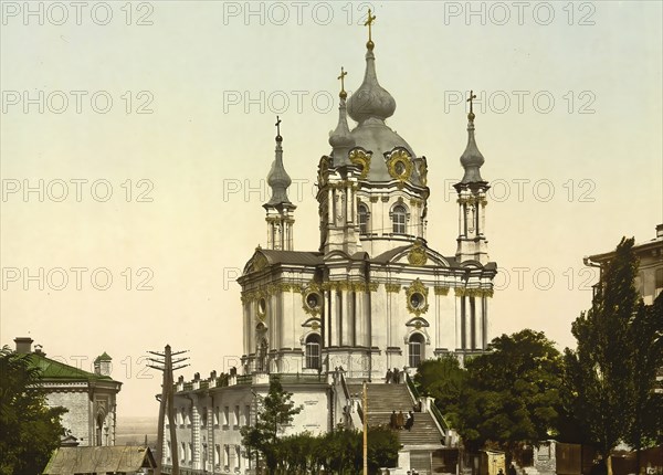 St. Andrew's Church, Kiev, Russia, Ukraine, c. 1890, Historic, digitally enhanced reproduction of a