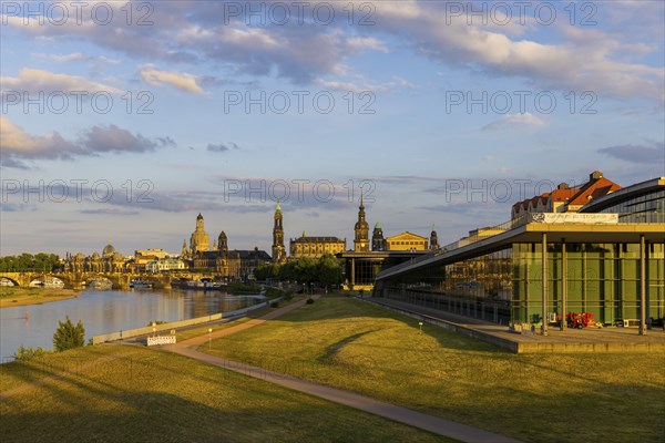Elbe Meadows in the Old Town of Dresden with Silhouette