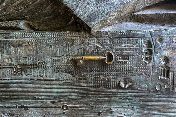 Ornaments and figures on the magnificent portals of the Sagrada family, Barcelona, Catalonia,