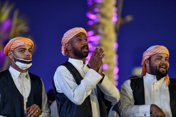 Singer of a traditional music group at a festival, Al Khobar, ash-Sharqiyya province, Persian Gulf,