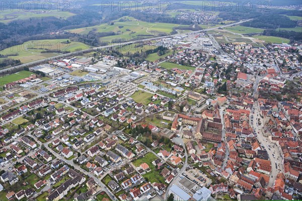 Aerial view of the area around Neumarkt in der Oberpfalz, Bavaria, Germany, Europe