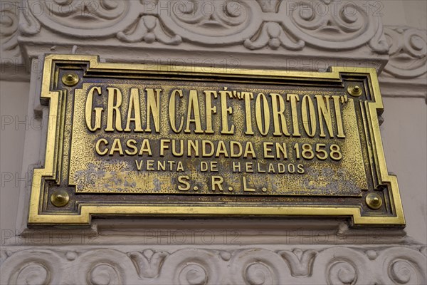 Sign at Café Tortoni, coffee house on the Avenida de Mayo, Buenos Aires, Argentina, South America