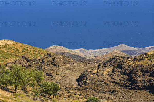 Landscape around vulcano on Fogo and the sea. Cabo Verde. Africa