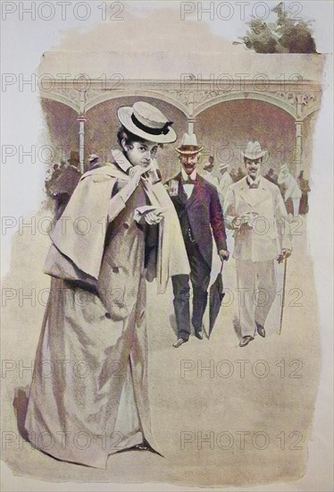 Elegant Woman Walking on the Spa, Promenade, 1880, Germany, Historic, digitally restored