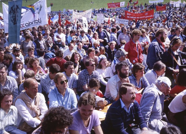 DEU, Germany: The historical slides from the 80-90s, Nesselwang. Peaceful and non-peaceful protests
