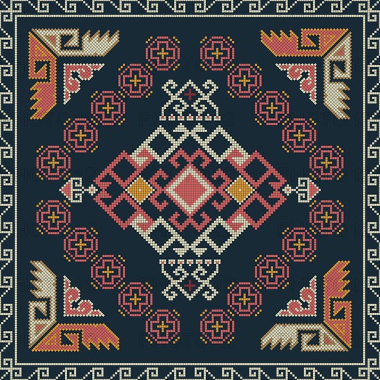 Traditional Georgian folk art embroidery vector pattern