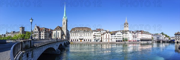 Zurich skyline city on the river Limmat with church Fraumünster panorama in Zurich, Switzerland,