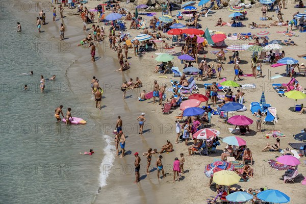 Tourists at the Playa Mal Pas, Benidorm, Province of Alicante, Costa Blanca, Spain, Europe