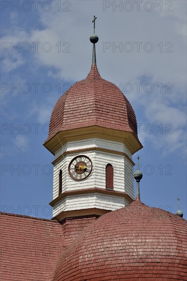 Onion dome of the pilgrimage church of St. Bartholomew on lake Königssee, Upper Bavaria, Bavaria,
