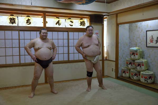 Sumo wrestler during training, Asakusa, Tokyo, Japan, Asia